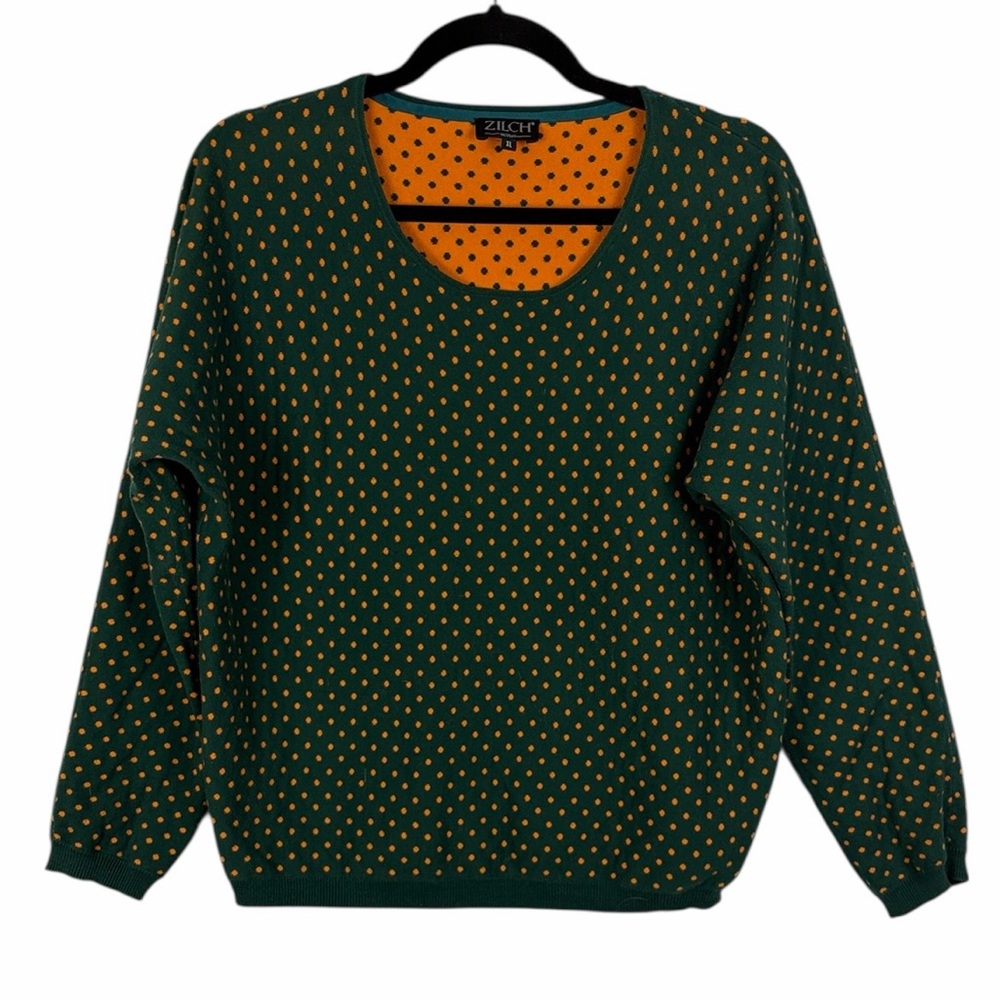 Zilch Amsterdam Reversible Polka Dot Sweater Green Orange XL Cotton